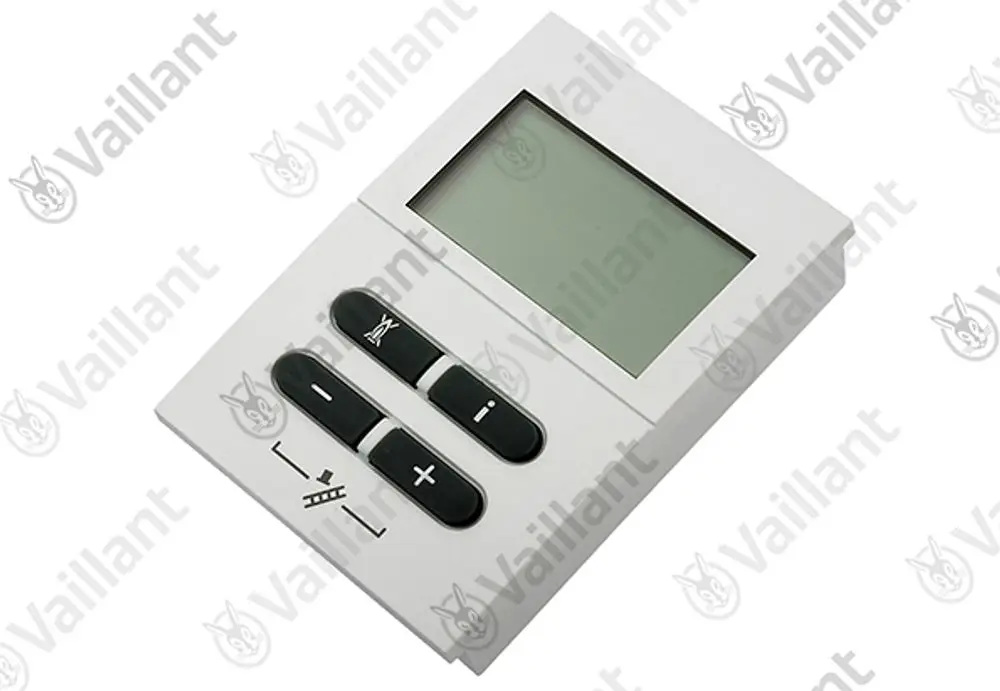 Vaillant Steuerungseinheit in Weiß mit Display und Bedientasten zur Regelung von Heiz- oder Klimaanlagen.